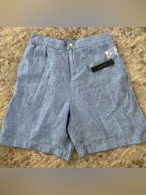 Tahari Blue Linen Blend Pleated Shorts women large